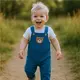 Kinderbroek - Blauwe bretels - Berenkop applicatie - Maat 56 (0-3m)