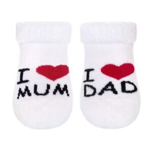 Baby terry socks - I ♥ Mum & Dad - Maat 56 (0-3 maanden)