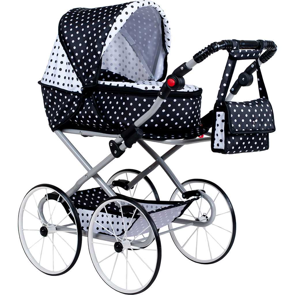 2-in-1 Kinderwagen voor Poppen - Retro zwart-wit