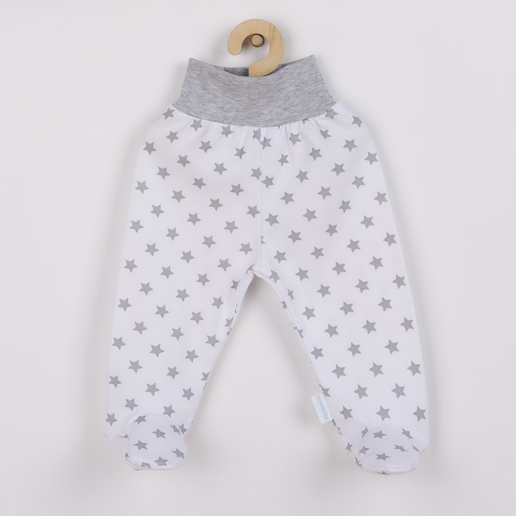 Babybroek - Wit met grijze sterren - Brede tailleband - Voetjes aan de onderkant