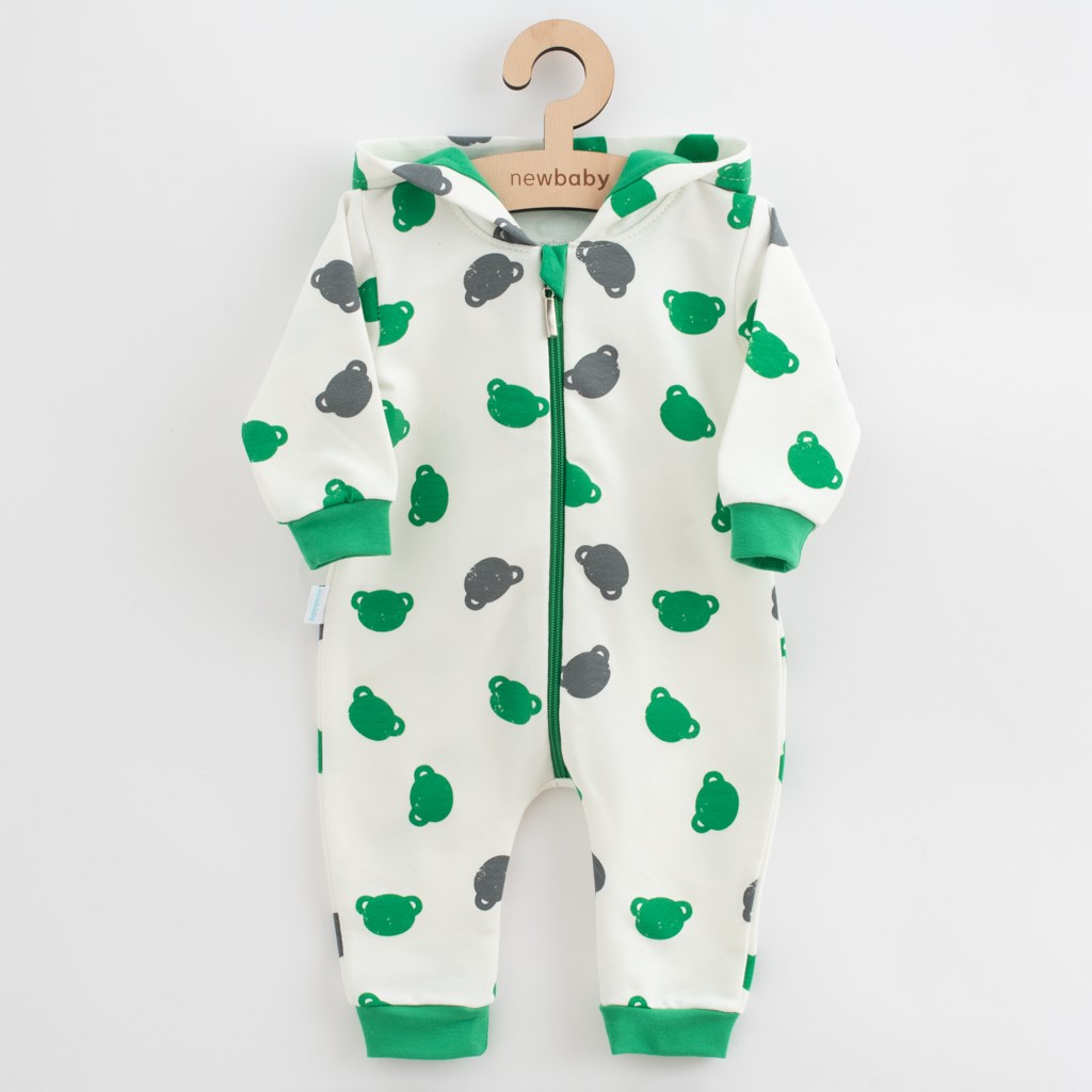 Baby Jumpsuit - Capuchon - Berenpatroon - Volle rits - Maat 62 (3-6 maanden)