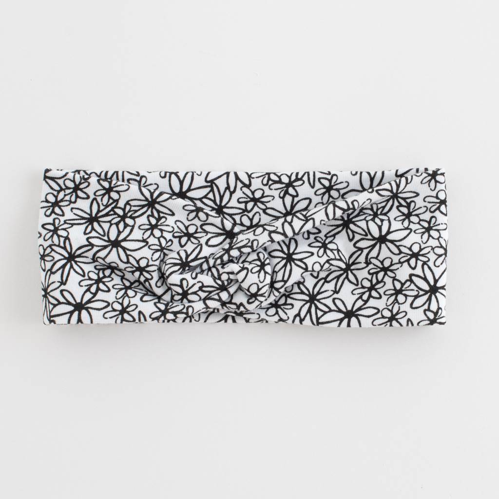 Haarband - Baby Cotton - maat 68 (4-6 maanden) - wit zwart bloemenpatroon
