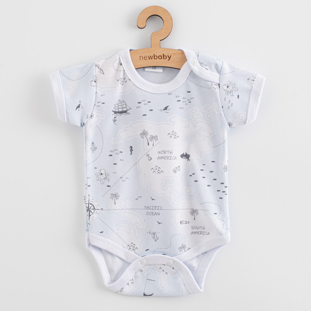 Short Sleeve Baby Bodysuit - Lichtblauw - Wereldkaart print
