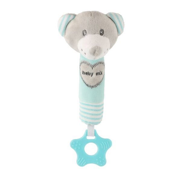 Baby Mix pluchen rammelaar beer 20 cm - Bijtring speelgoed