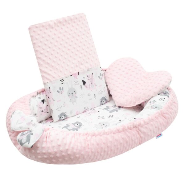 New Baby Minky babynestje 55x75 cm met kussen en deken - Roze