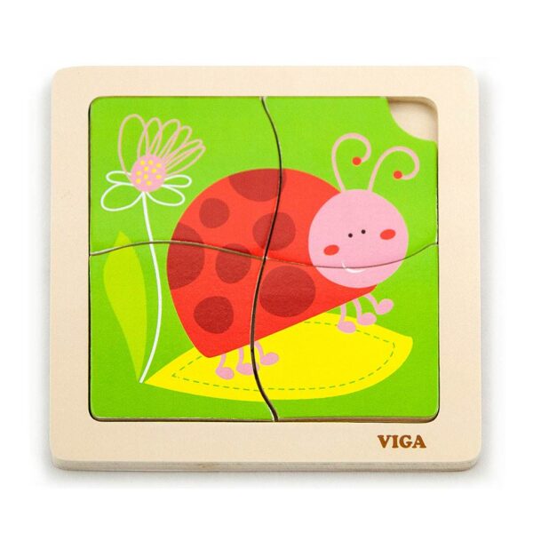 Viga Houten kinderpuzzel Lieveheersbeestje 4 stukjes - Puzzel