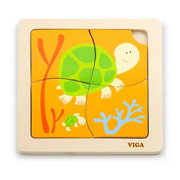 Viga Houten kinderpuzzel Schildpad 4 stukjes - Babypuzzel