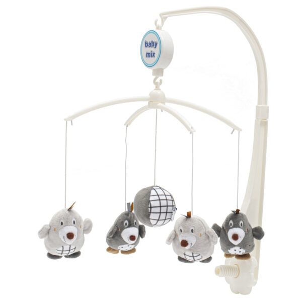 Baby Mix muziekmobiel met pluchen mollen grijs - Babymobiel